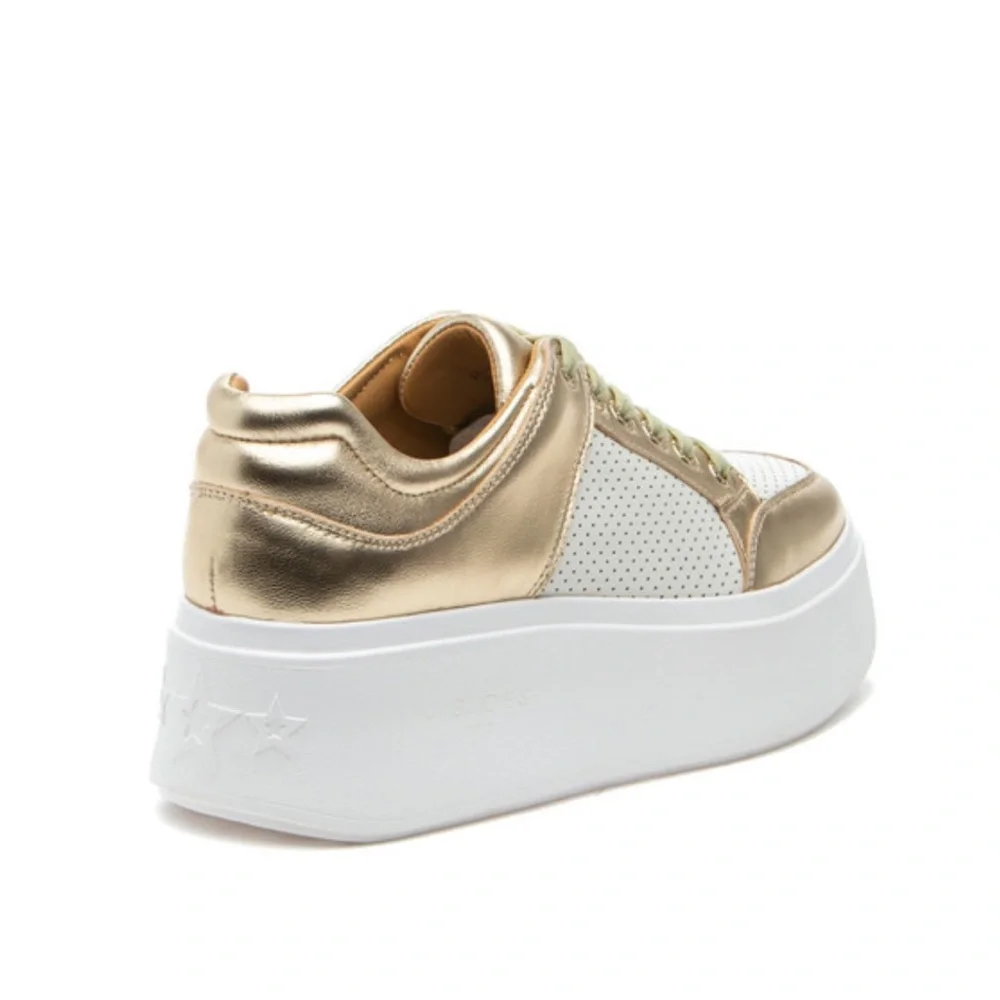 NWT J/SLIDES HARLOWE White/Light Gold Leather Sneaker - Picture 3 of 15